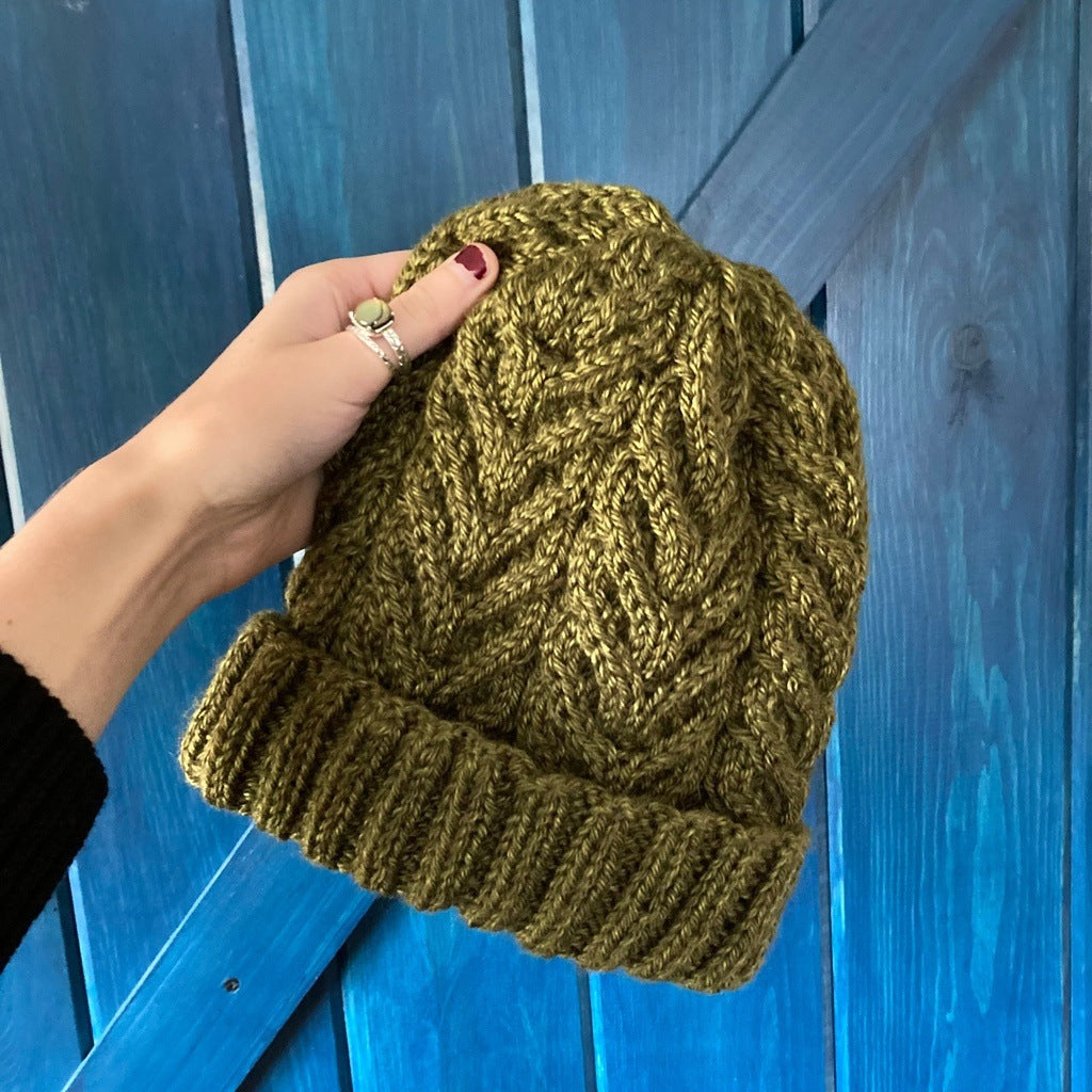 Heather Green Cabled Hat 1004 Designs LLC