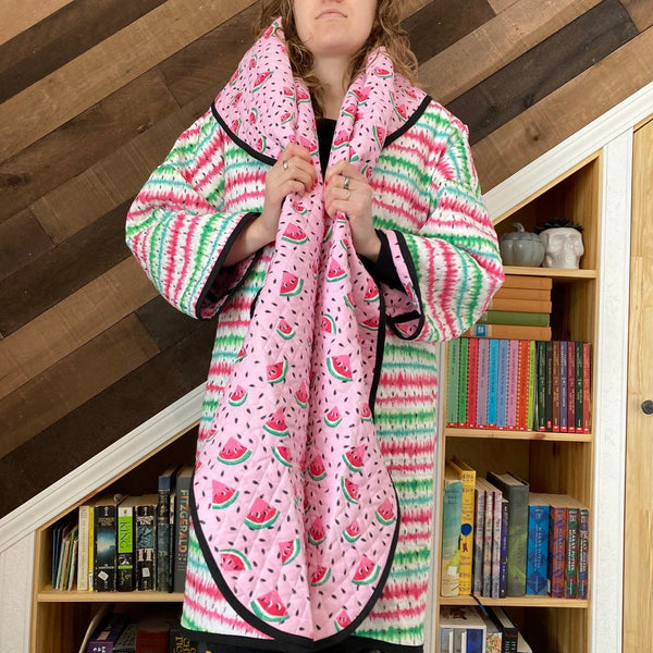 Quilted Cocoon Coat (Watermelon Print) by 1004 Designs